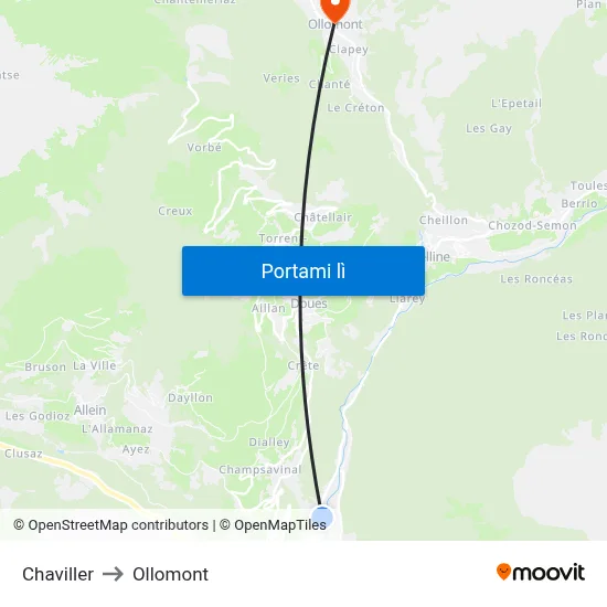 Chaviller to Ollomont map