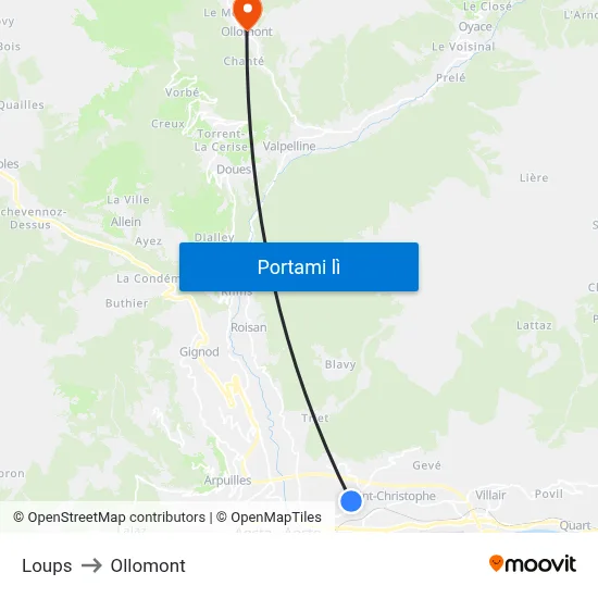Loups to Ollomont map