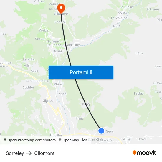 Sorreley to Ollomont map
