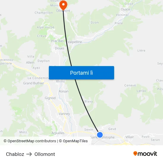 Chabloz to Ollomont map