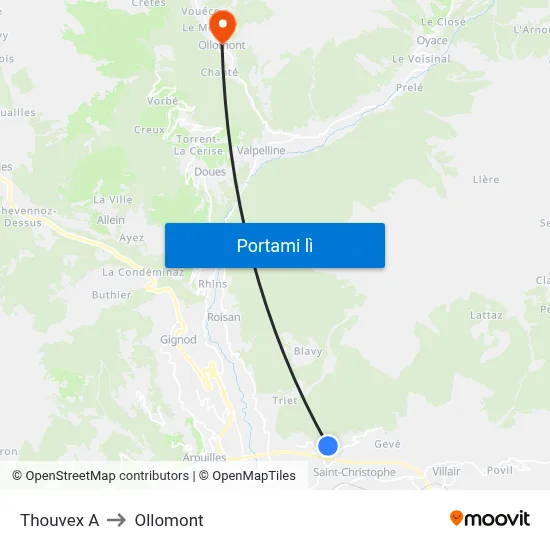 Thouvex A to Ollomont map
