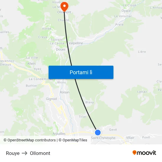Rouye to Ollomont map
