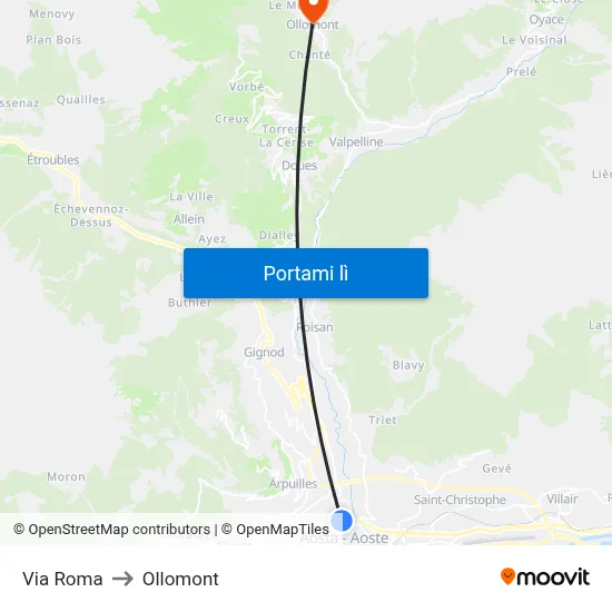 Via Roma to Ollomont map