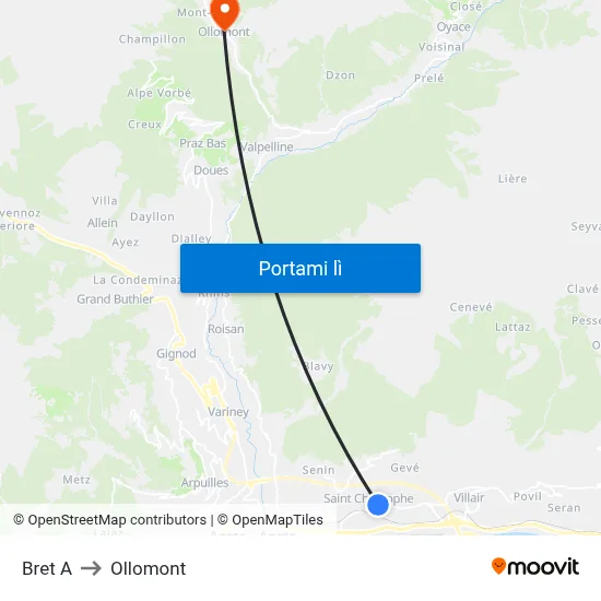 Bret A to Ollomont map