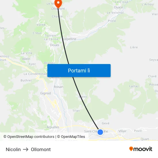 Nicolin to Ollomont map