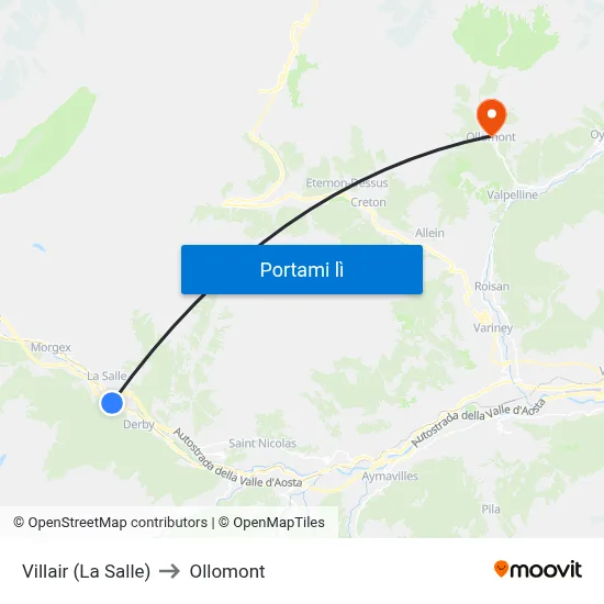 Villair (La Salle) to Ollomont map