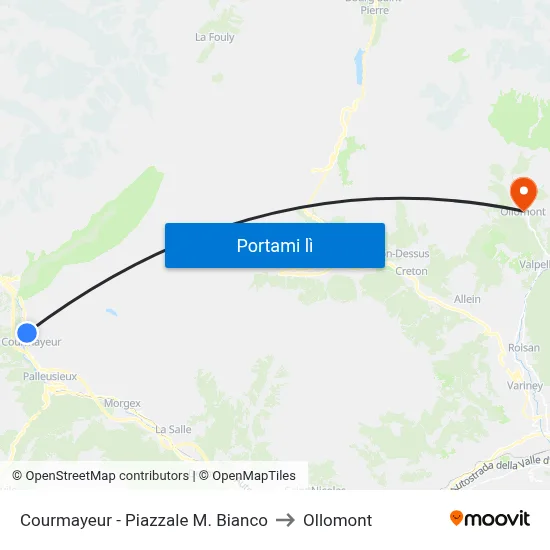 Courmayeur - Piazzale M. Bianco to Ollomont map