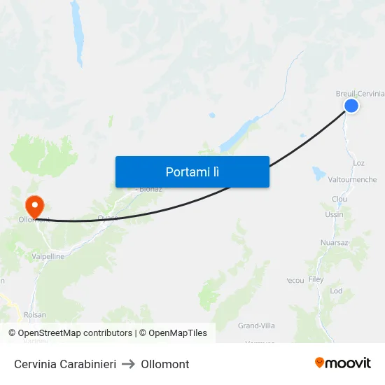 Cervinia Carabinieri to Ollomont map