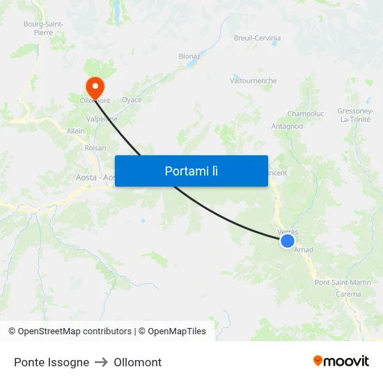 Ponte Issogne to Ollomont map