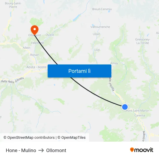Hone - Mulino to Ollomont map