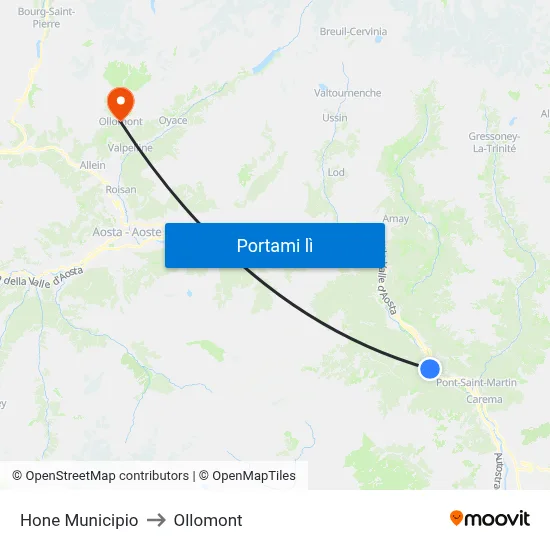 Hone Municipio to Ollomont map