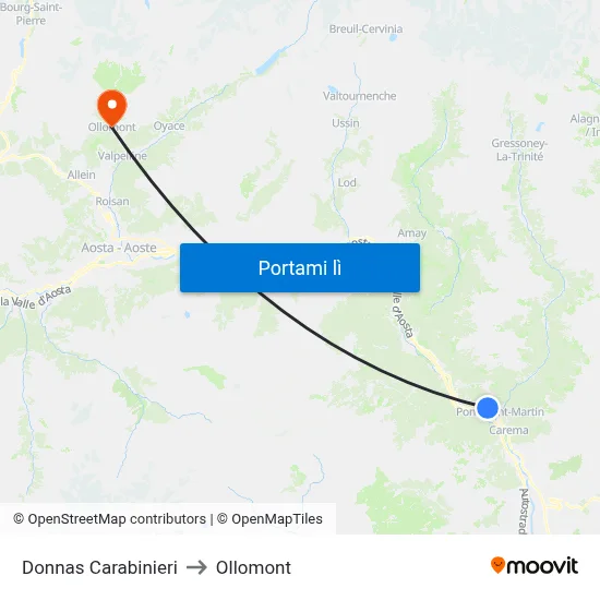 Donnas Carabinieri to Ollomont map