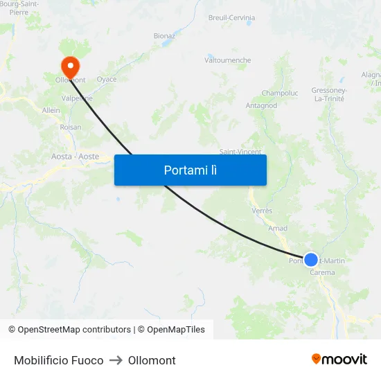 Mobilificio Fuoco to Ollomont map