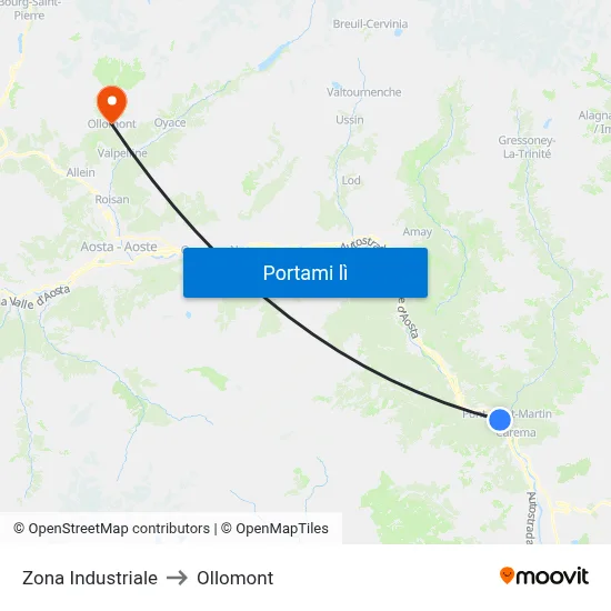Zona Industriale to Ollomont map