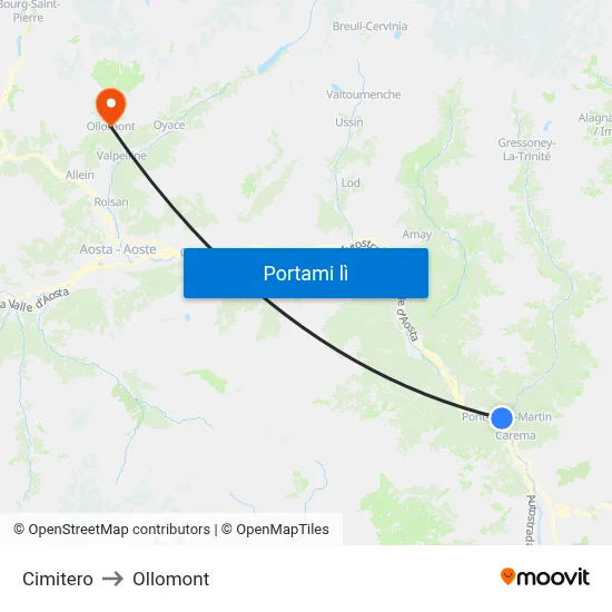 Cimitero to Ollomont map