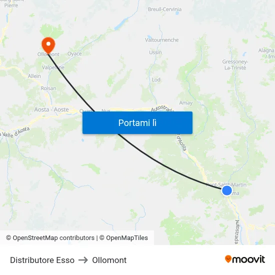 Distributore Esso to Ollomont map