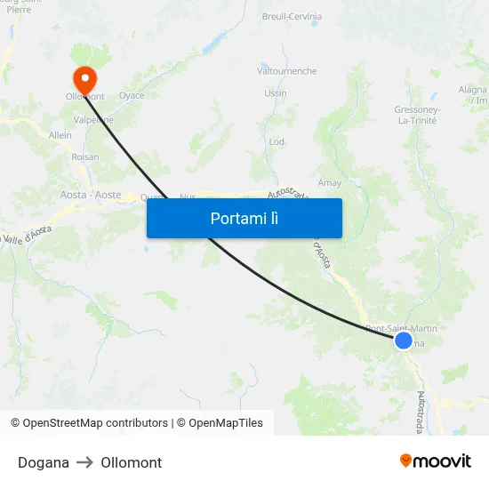 Dogana to Ollomont map