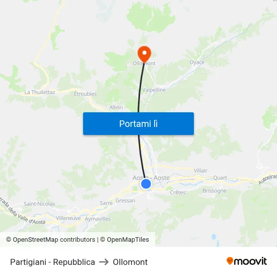 Partigiani - Repubblica to Ollomont map