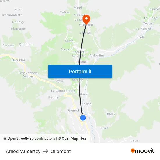 Arliod Valcartey to Ollomont map