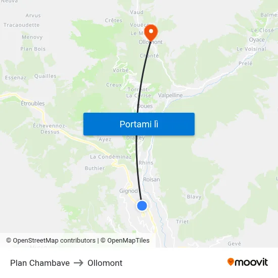 Plan Chambave to Ollomont map