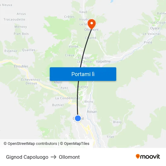 Gignod Capoluogo to Ollomont map