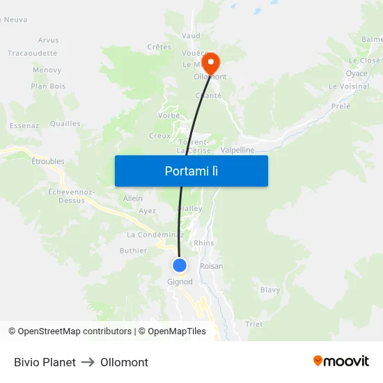 Bivio Planet to Ollomont map