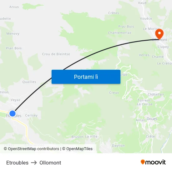 Etroubles to Ollomont map