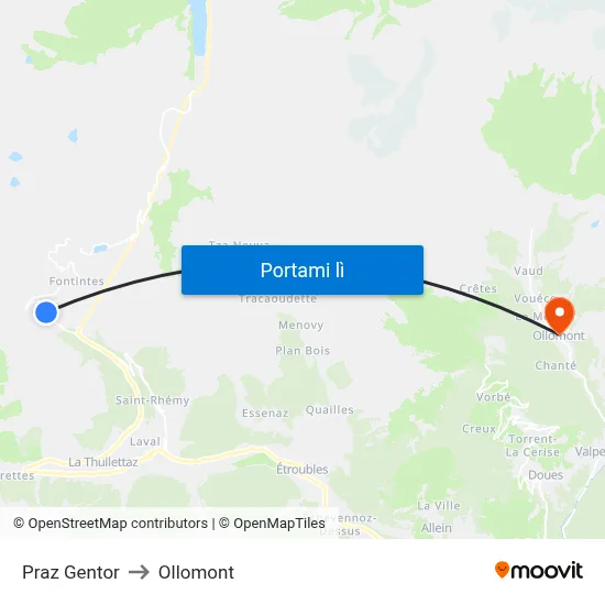 Praz Gentor to Ollomont map