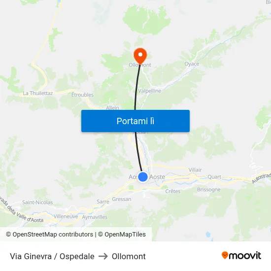 Ospedale to Ollomont map
