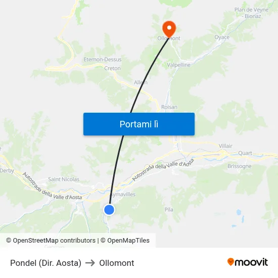 Pondel (Dir. Aosta) to Ollomont map