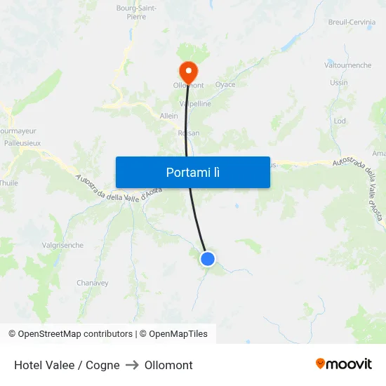 Hotel Valee / Cogne to Ollomont map