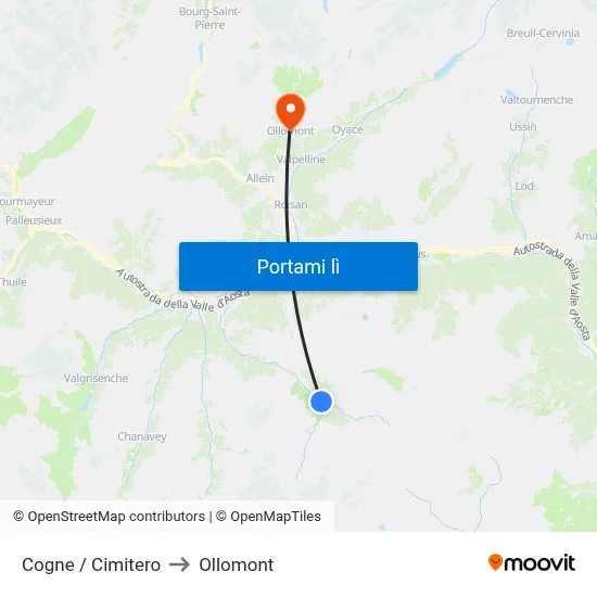 Cogne / Cimitero to Ollomont map