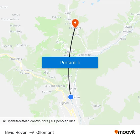 Bivio Roven to Ollomont map