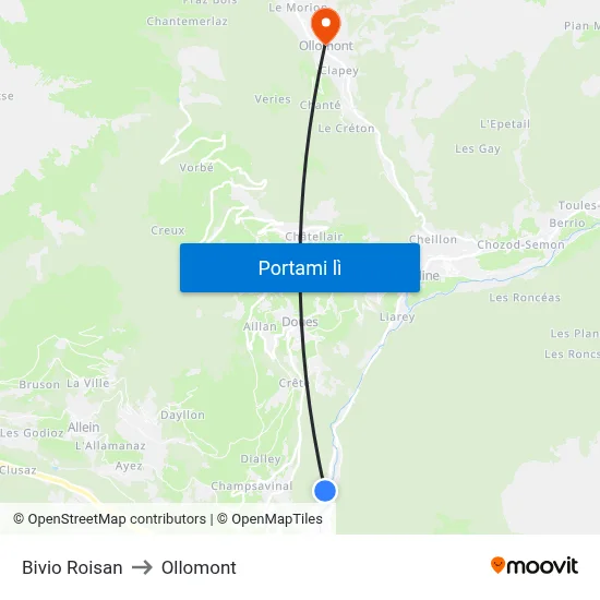 Bivio Roisan to Ollomont map