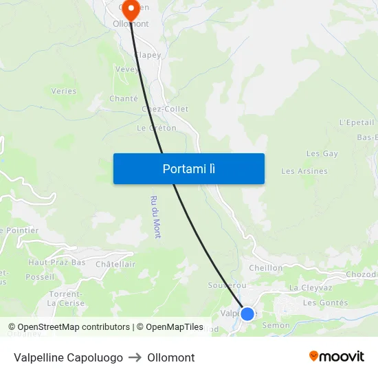 Valpelline Capoluogo to Ollomont map