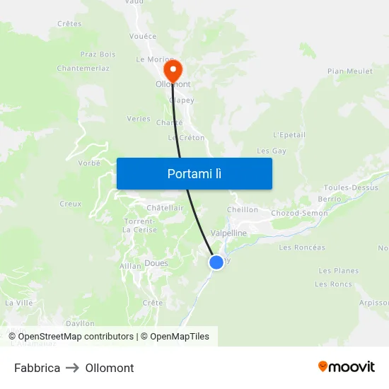 Fabbrica to Ollomont map
