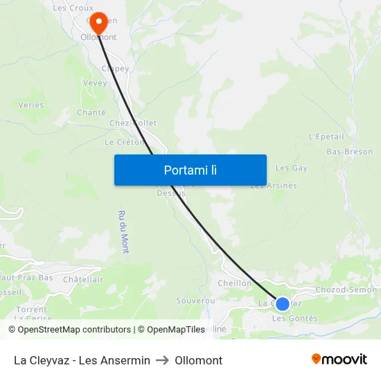 La Cleyvaz - Les Ansermin to Ollomont map