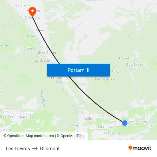 Les Lievres to Ollomont map