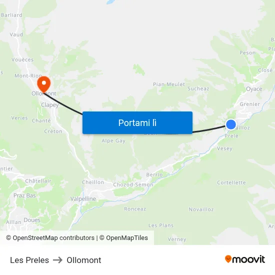 Les Preles to Ollomont map