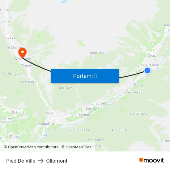 Pied De Ville to Ollomont map