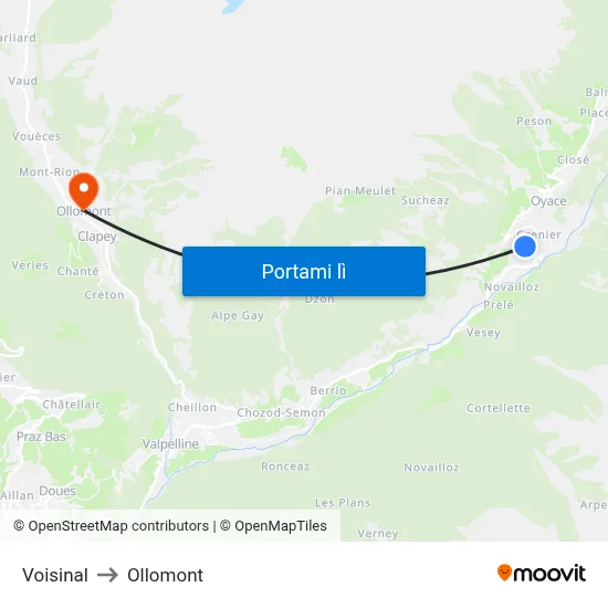 Voisinal to Ollomont map