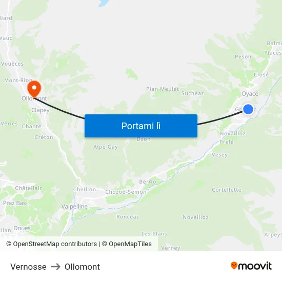 Vernosse to Ollomont map