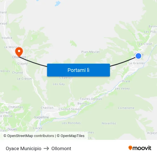 Oyace Municipio to Ollomont map