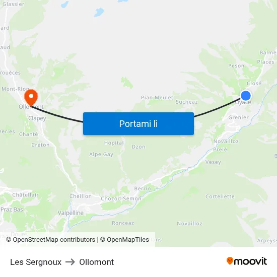 Les Sergnoux to Ollomont map