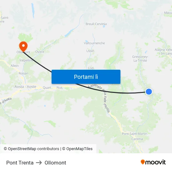 Pont Trenta to Ollomont map