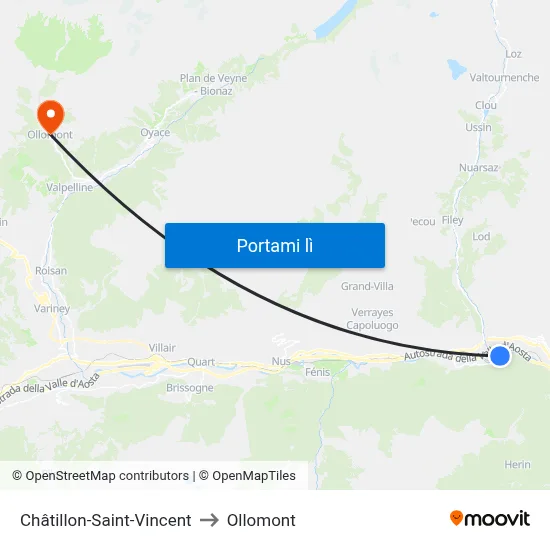 Châtillon-Saint-Vincent to Ollomont map