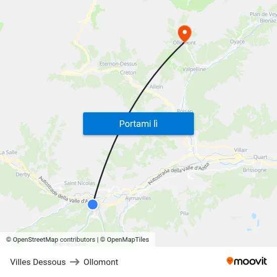 Villes Dessous to Ollomont map