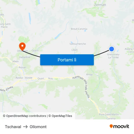 Tschaval to Ollomont map