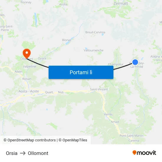 Orsia to Ollomont map