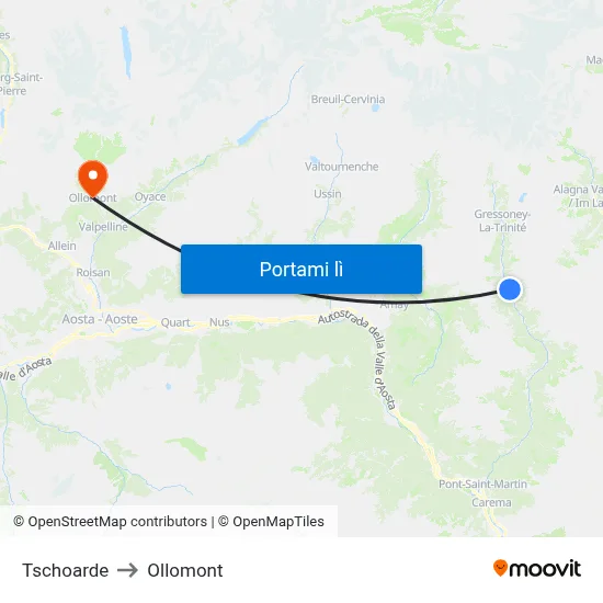 Tschoarde to Ollomont map
